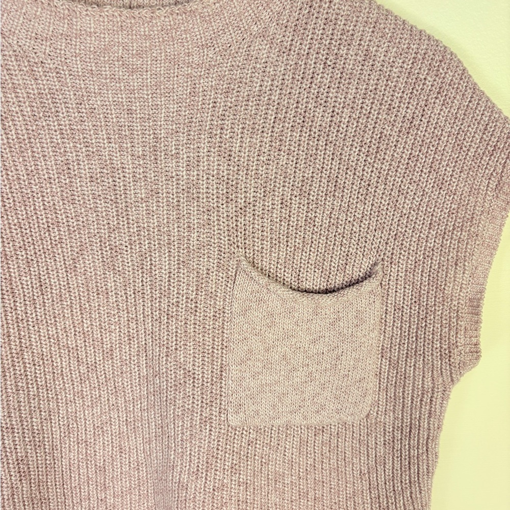 Free People Pink Freya Sweater Ribbed Cotton Short Sleeve with Pocket - Picture 3 of 8